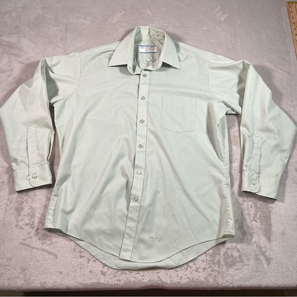 Vintage Sears Perma Prest Men's 16-32/33 Mint Green Oxford Career Button Up